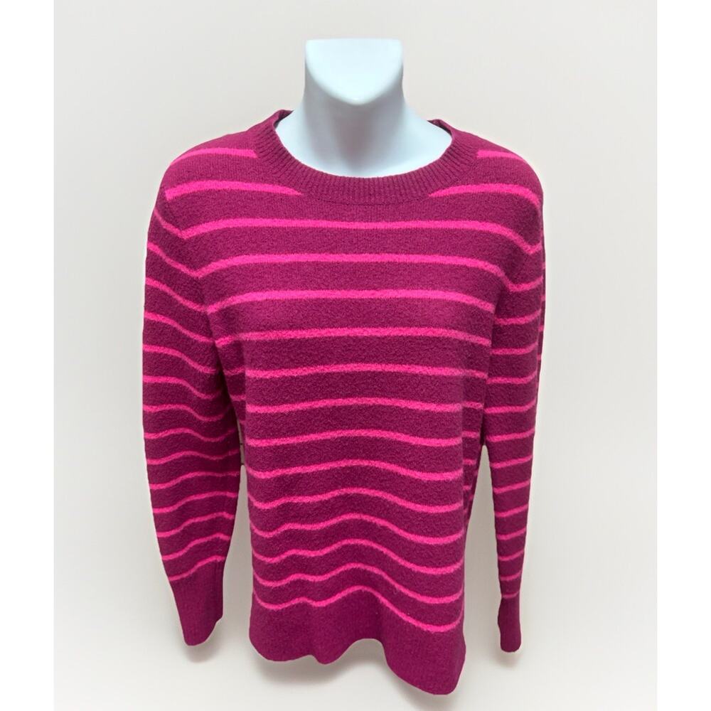 J.Crew Womens Sweater Small Pink Striped Crewneck Pullover Long Sleeve Casual